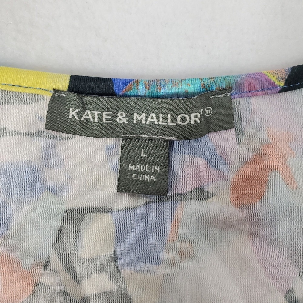 Kate & Mallory Womens Large Abstract Floral Split Flutter Sleeve Scoop Neck Top - Picture 5 of 8